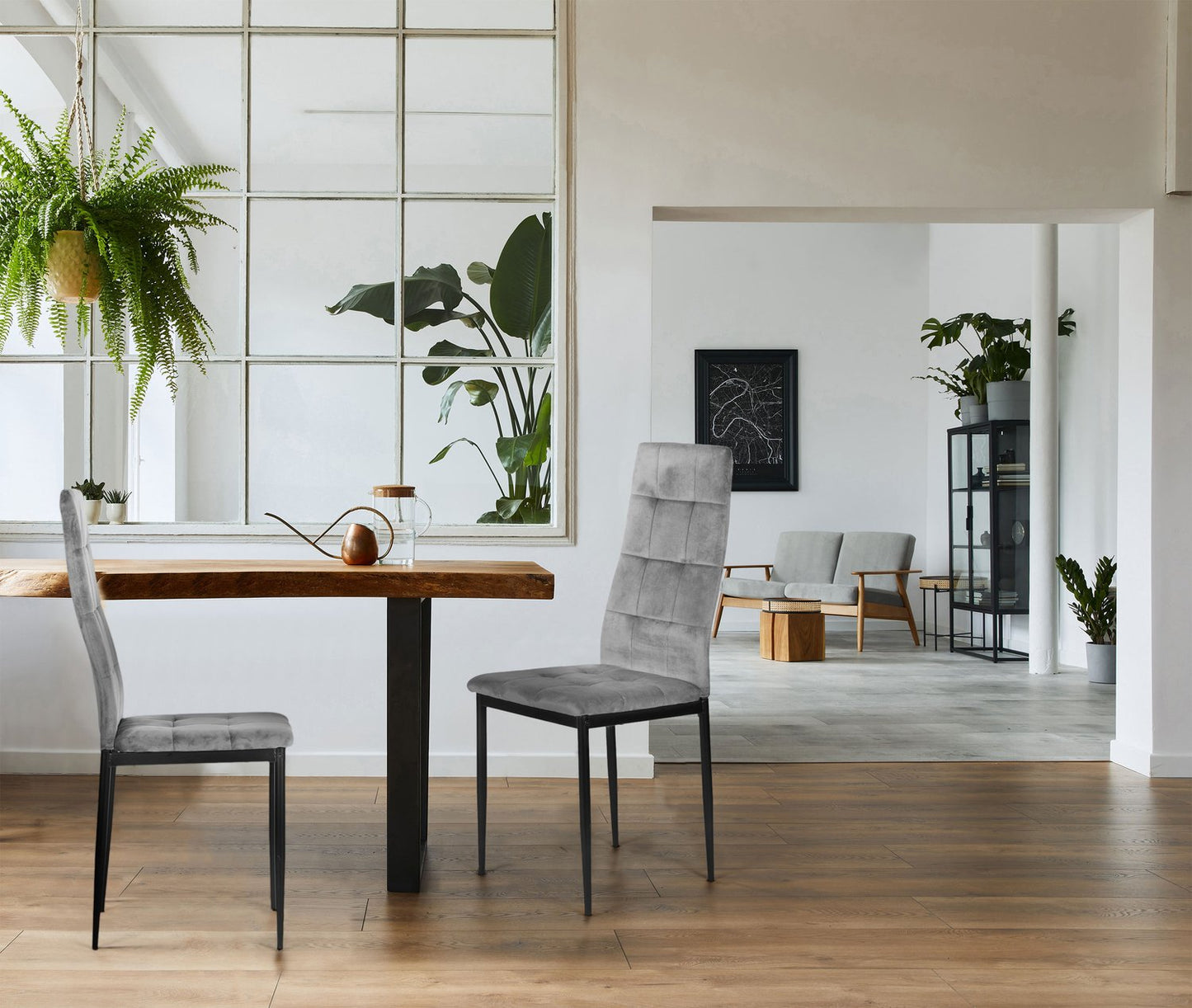 Set of 4 Velvet Chairs for Dining and Living Room Grey ModernHome