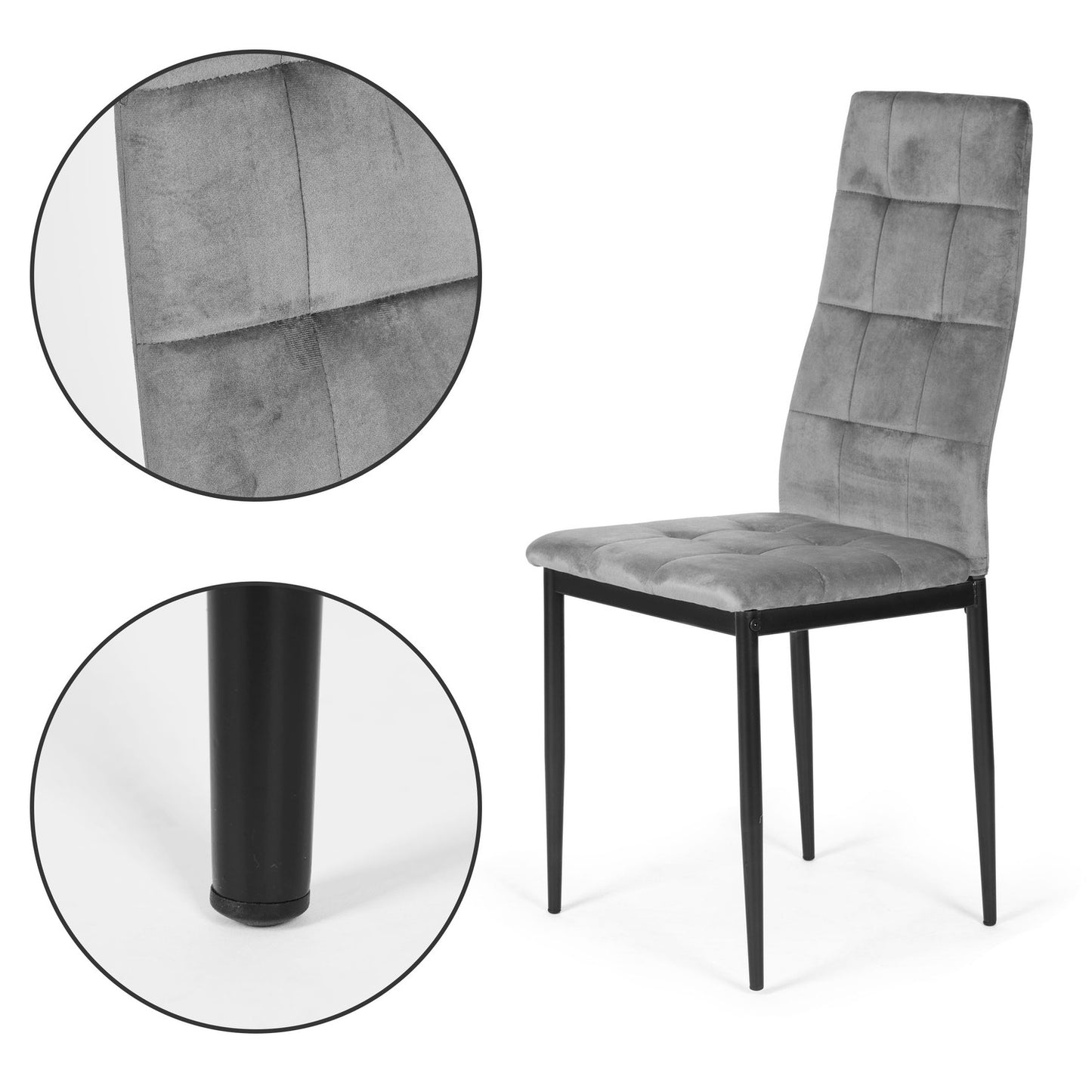 Set of 4 Velvet Chairs for Dining and Living Room Grey ModernHome