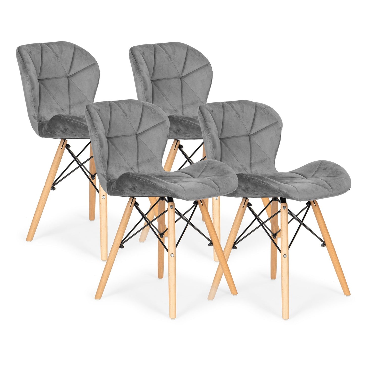 Set of 4 Velvet Dining and Living Room Chairs Grey ModernHome