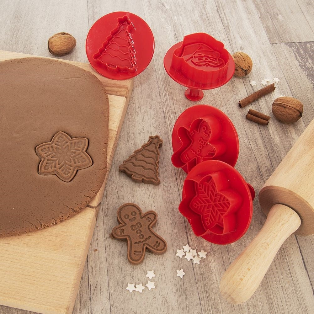 Set of 4 cake tins with a Christmas motif and stamp