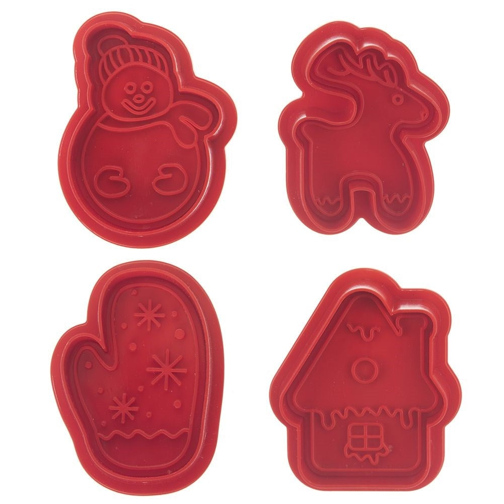Set of 4 cake tins with a Christmas motif and stamp function