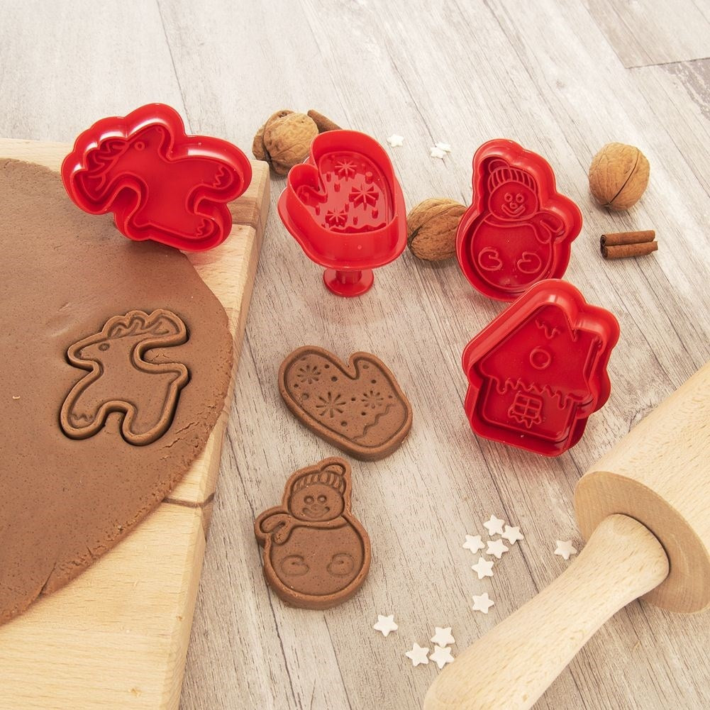 Set of 4 cake tins with a Christmas motif and stamp function