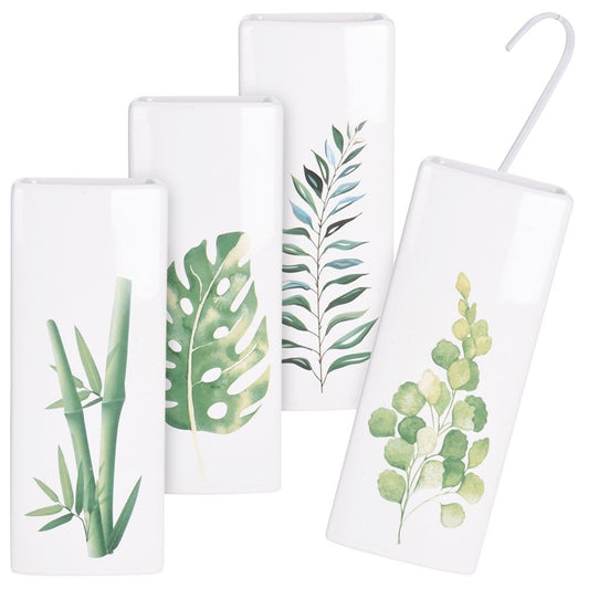 Set of 4 ceramic humidifiers with leaf motifs for elements