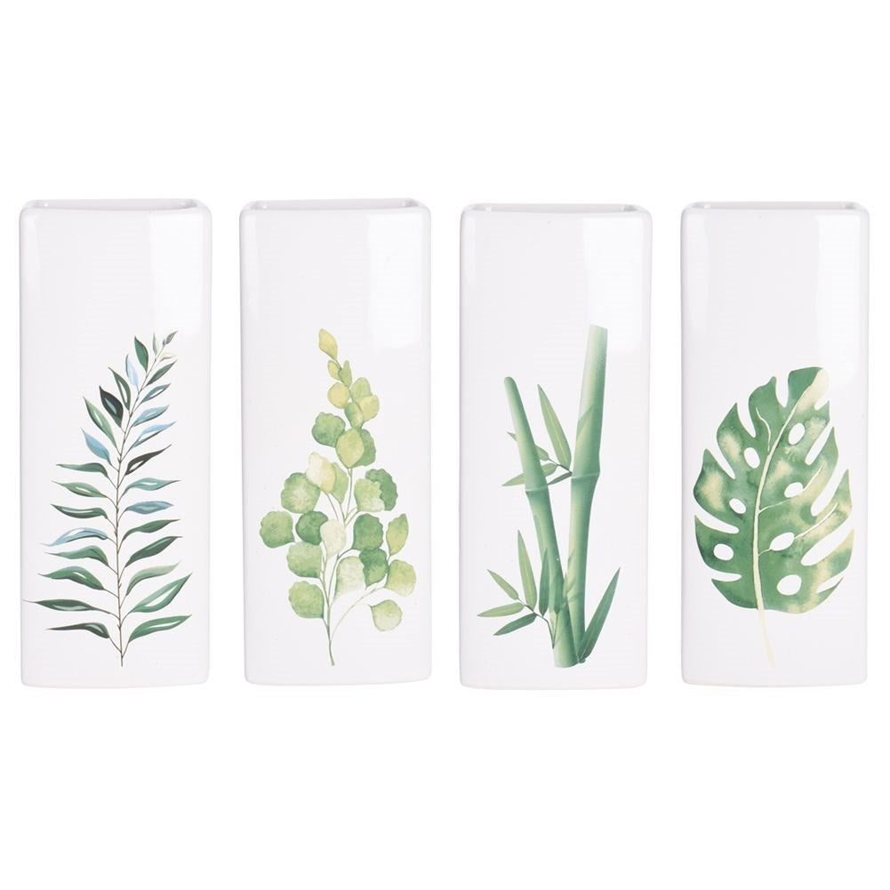 Set of 4 ceramic humidifiers with leaf motifs for elements