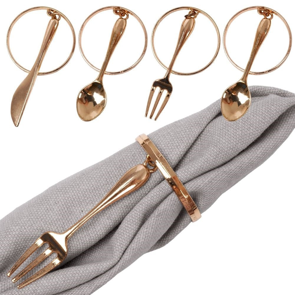 Set of 4 elegant napkin rings in gold, luxurious table setting