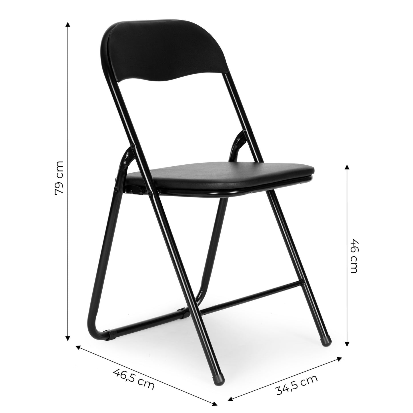 Set of 4 foldable garden catering chairs, black eco-leather