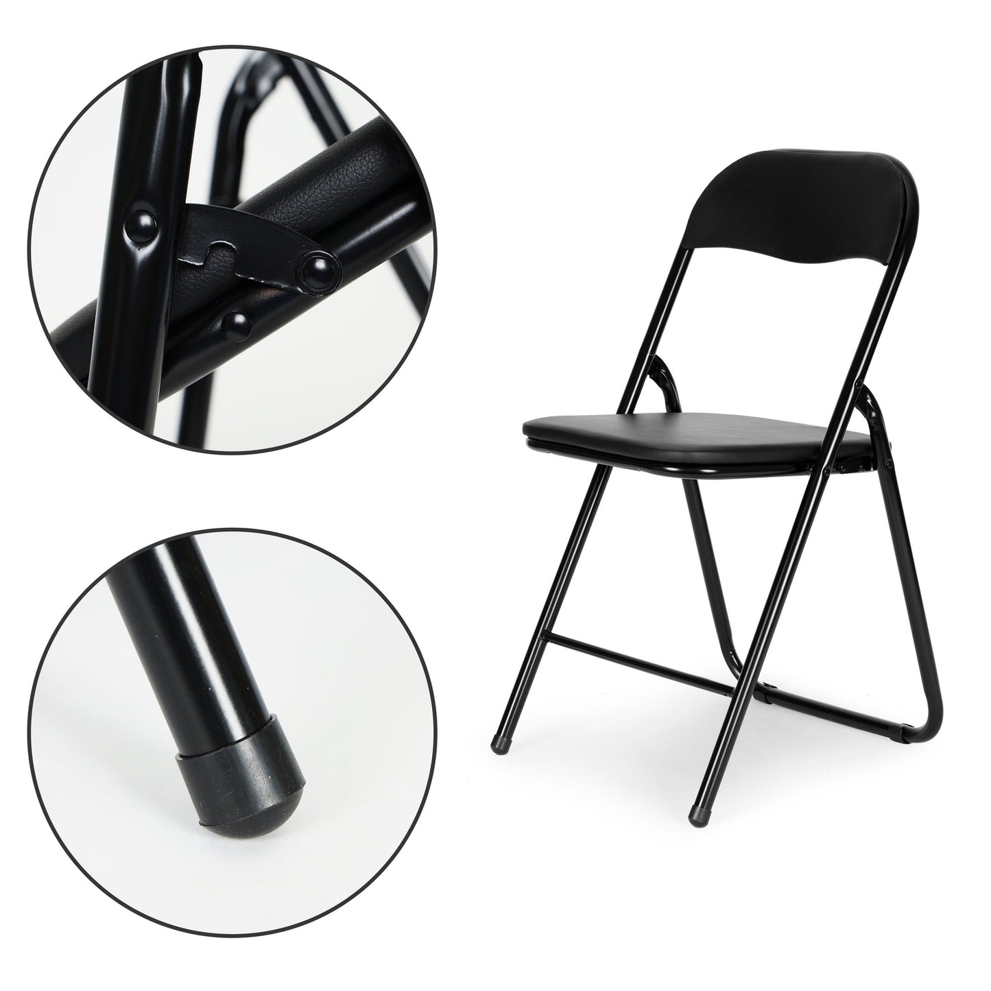 Set of 4 foldable garden catering chairs, black eco-leather