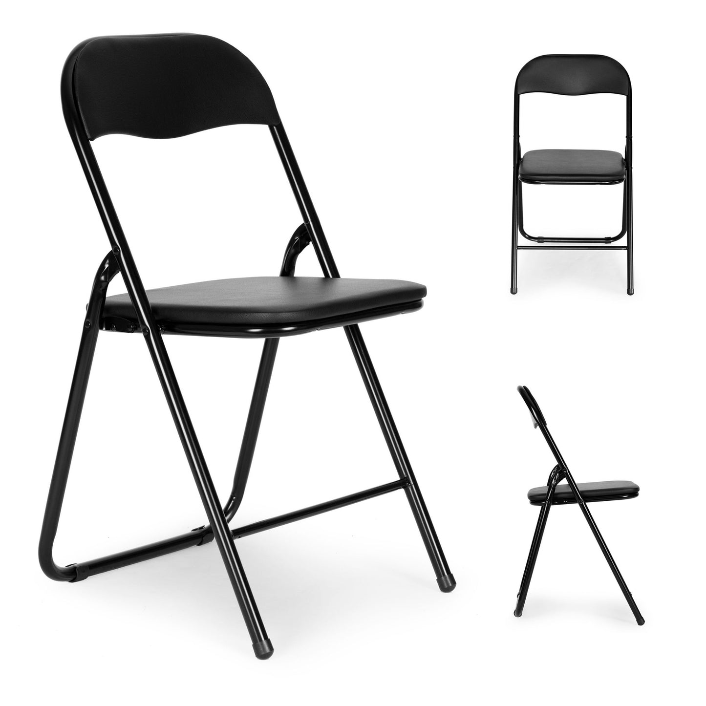 Set of 4 foldable garden catering chairs, black eco-leather