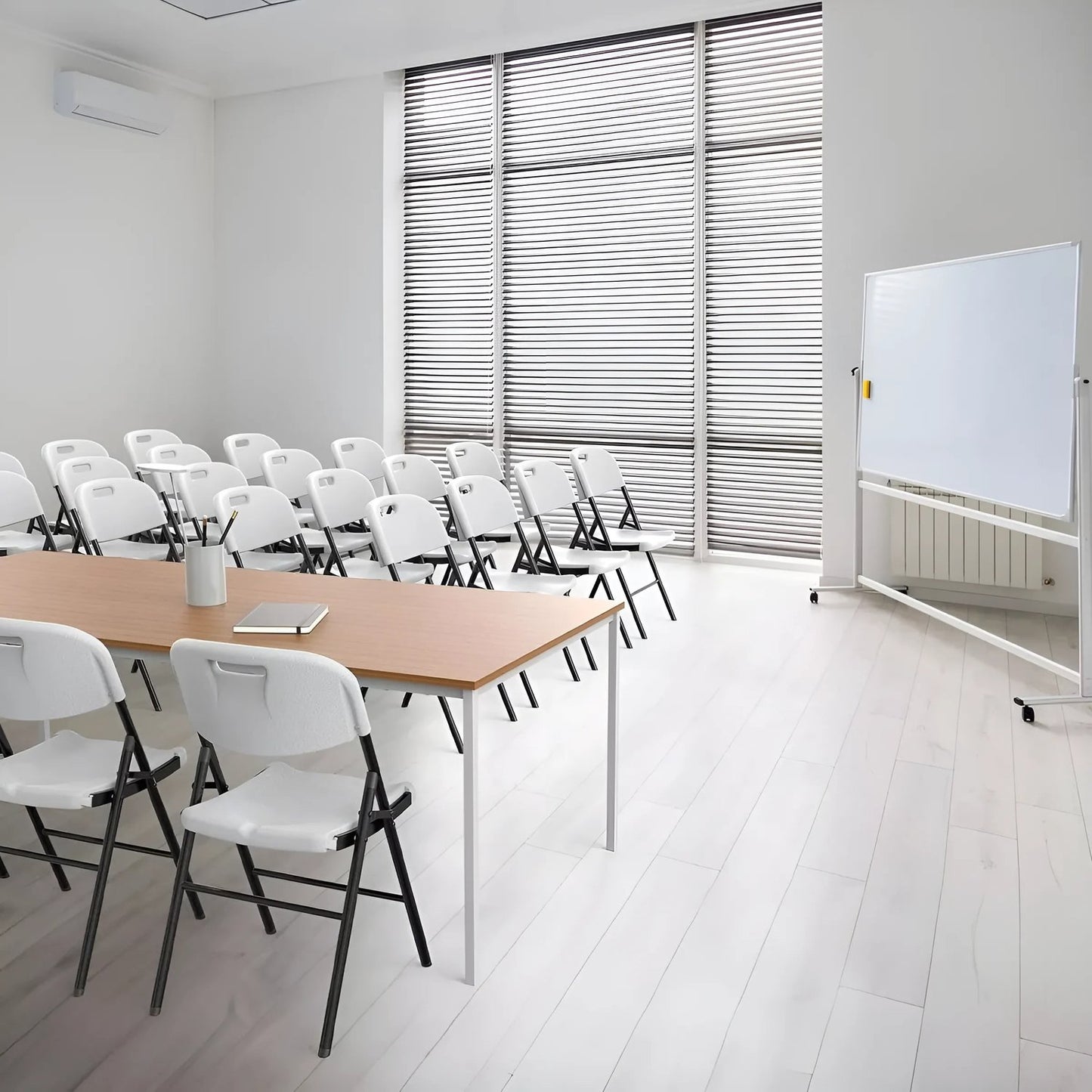 Set of 4 folding chairs, catering set, metal, HDPE, white, ModernHome