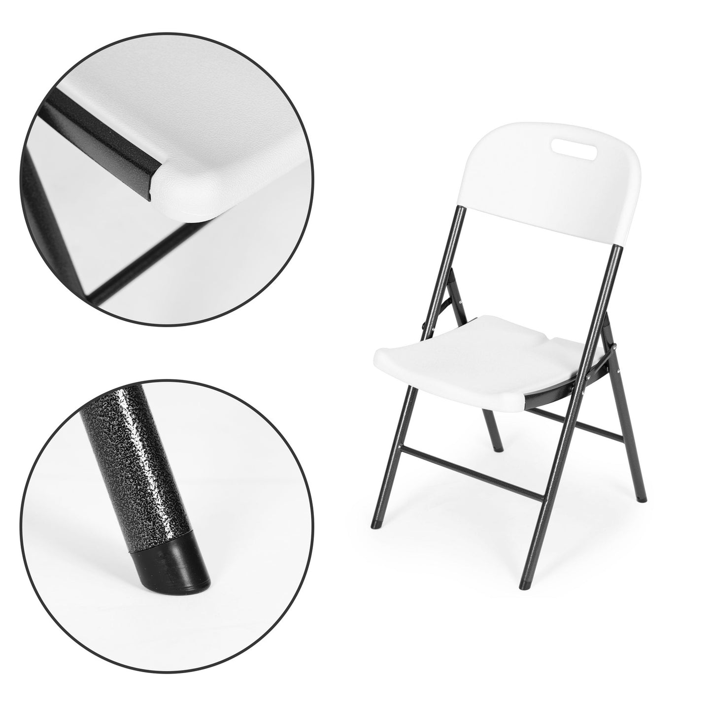 Set of 4 folding chairs, catering set, metal, HDPE, white, ModernHome