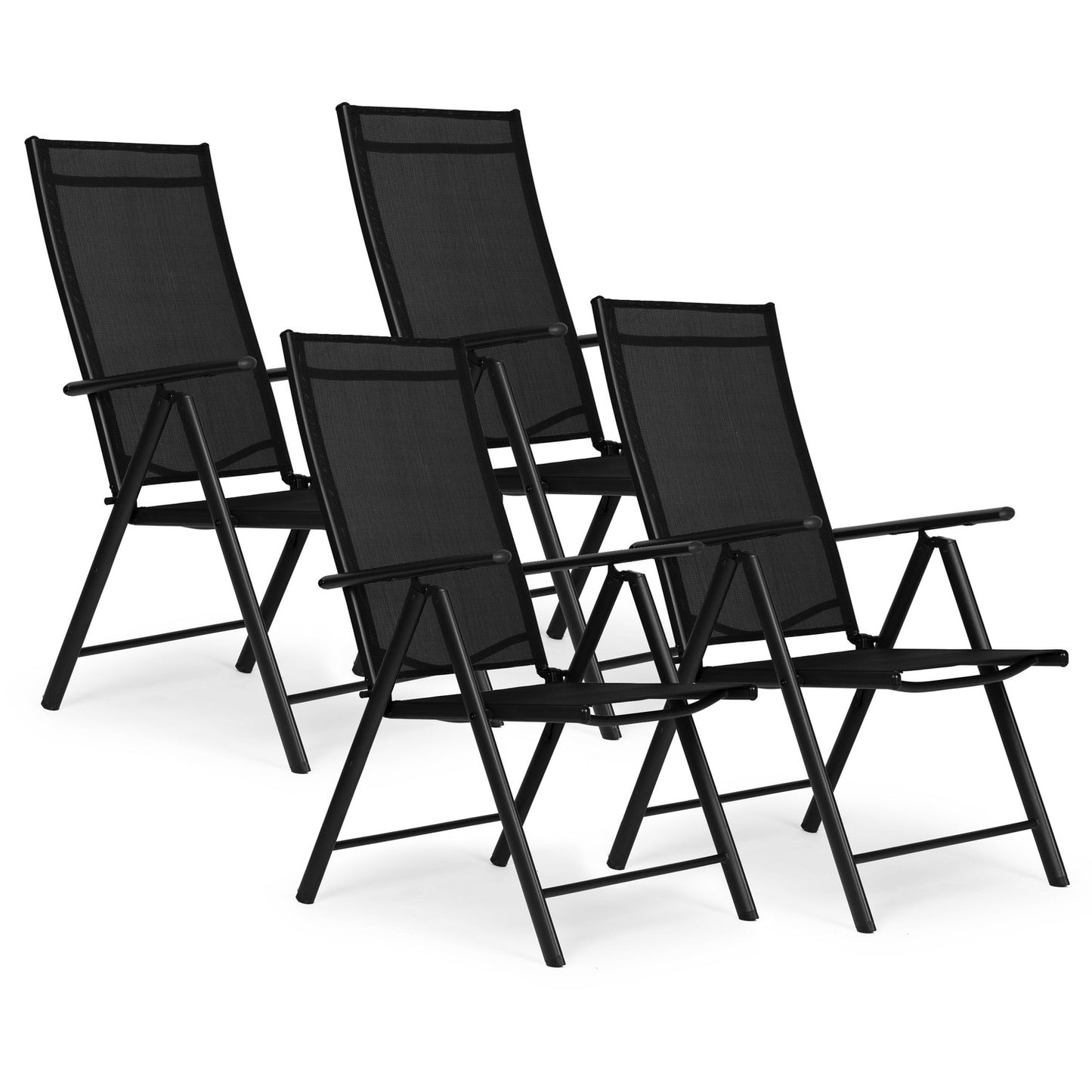Set of 4 folding garden chairs, steel, adjustable backrest, black, MultiGarden