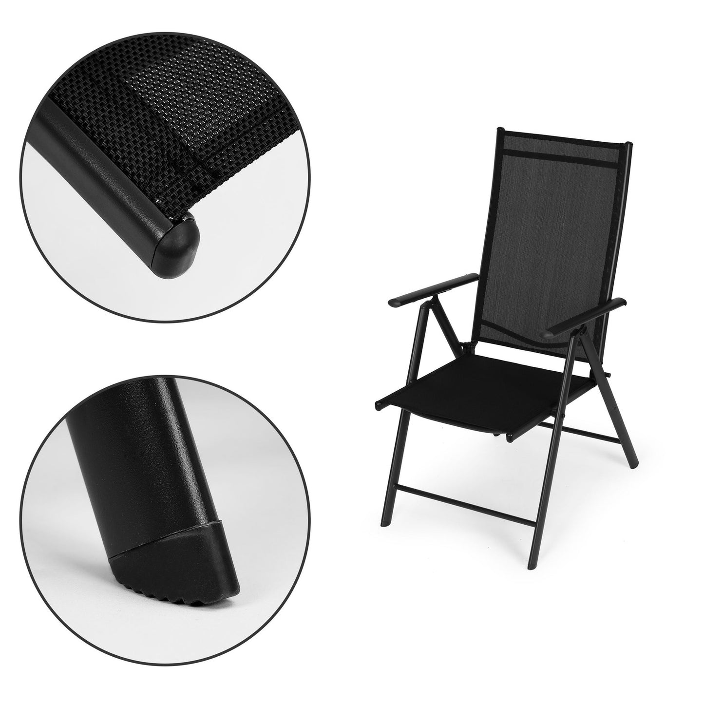 Set of 4 folding garden chairs, steel, adjustable backrest, black, MultiGarden