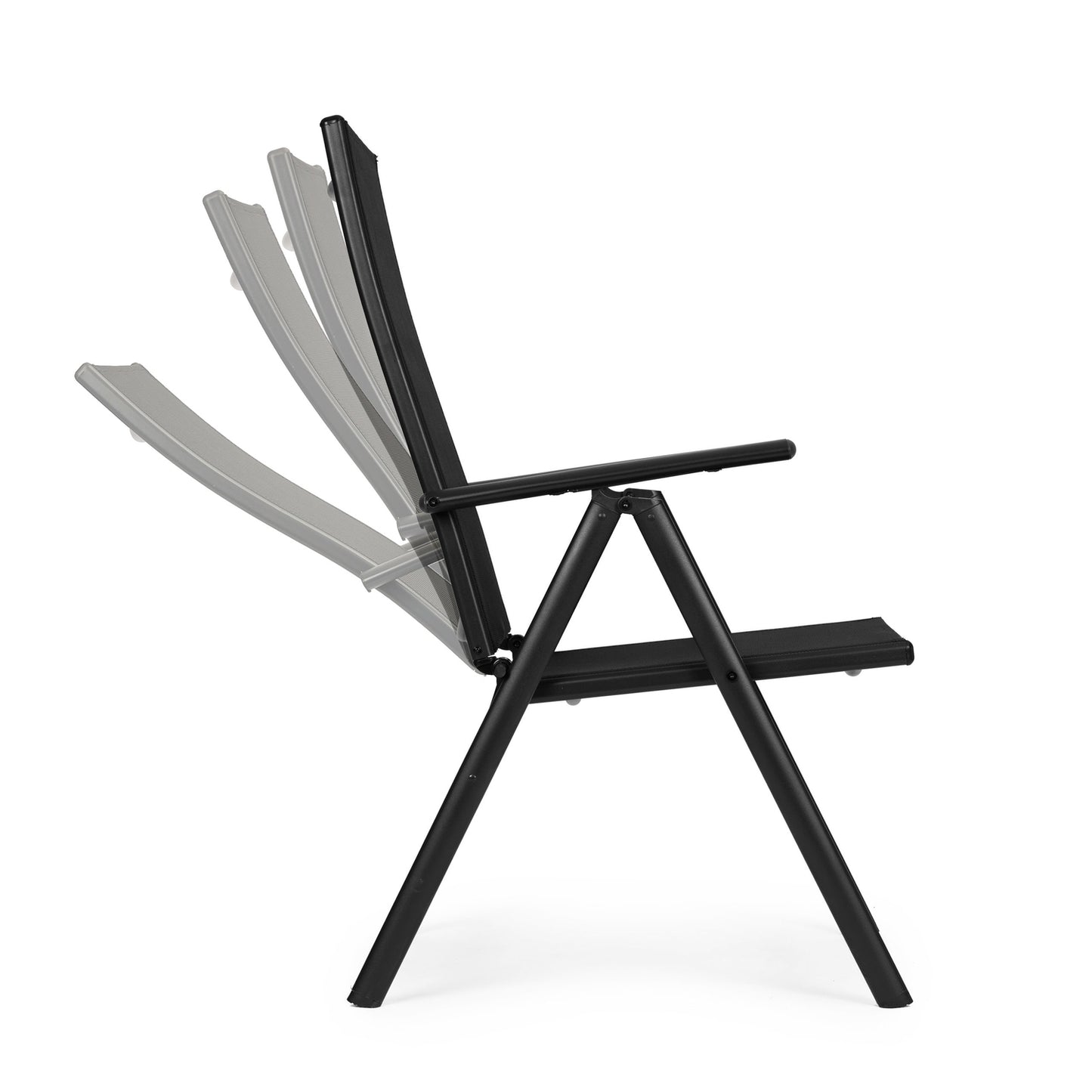 Set of 4 folding garden chairs, steel, adjustable backrest, black, MultiGarden