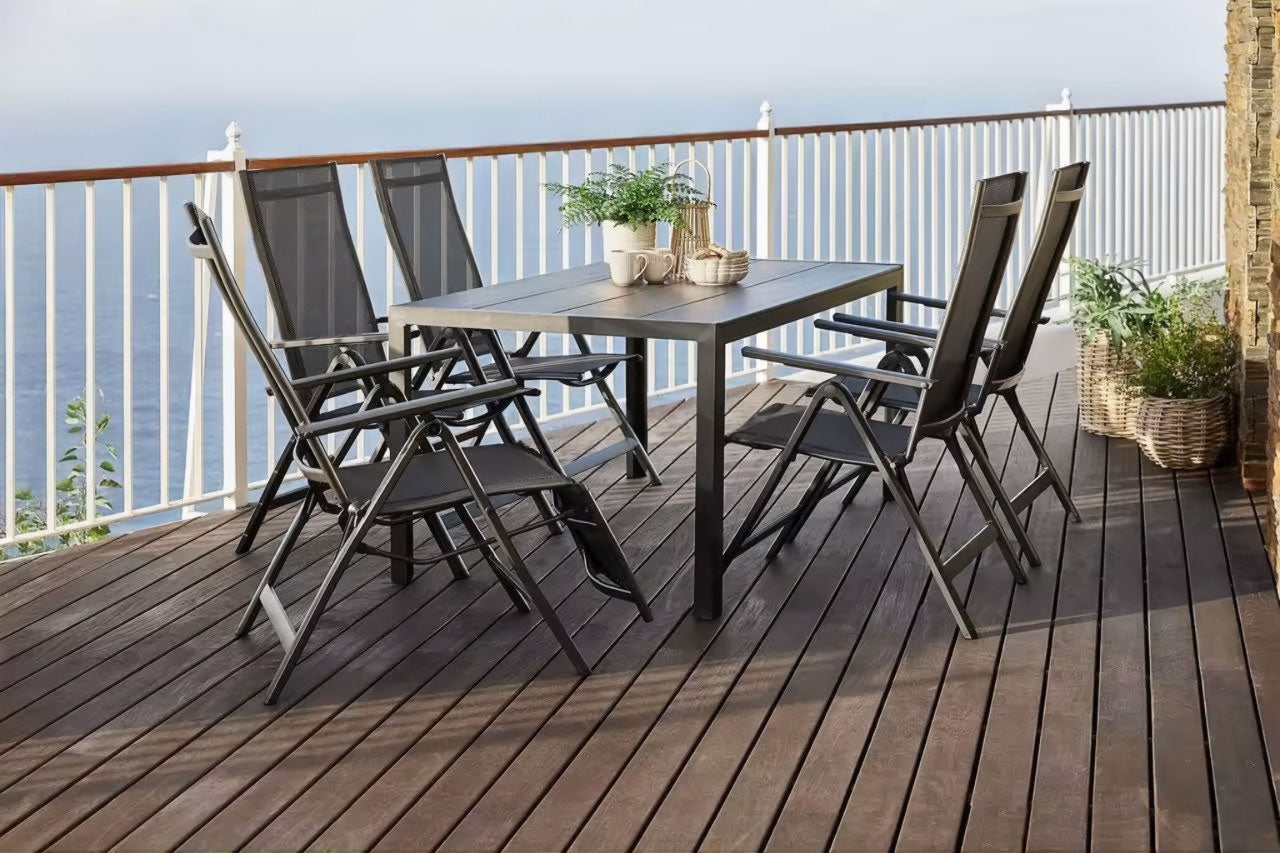 Set of 4 folding garden chairs, steel, adjustable backrest, black, MultiGarden