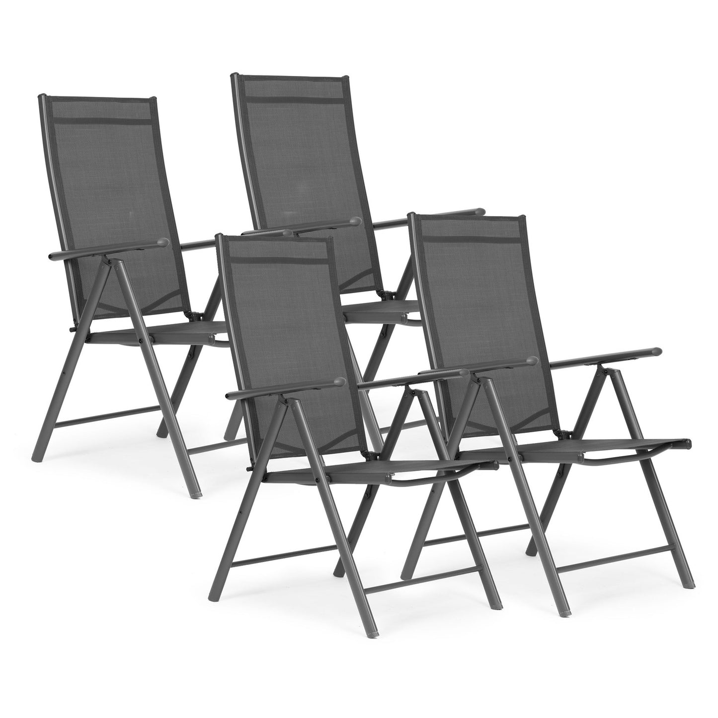 Set of 4 folding garden chairs, steel, adjustable backrest, gray, MultiGarden