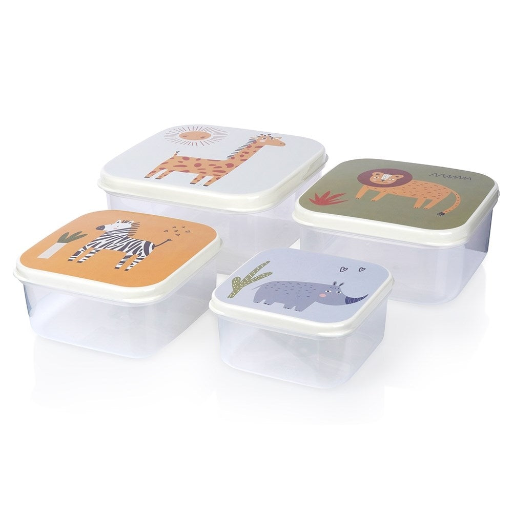 Set of 4 food boxes with animal motifs in different sizes