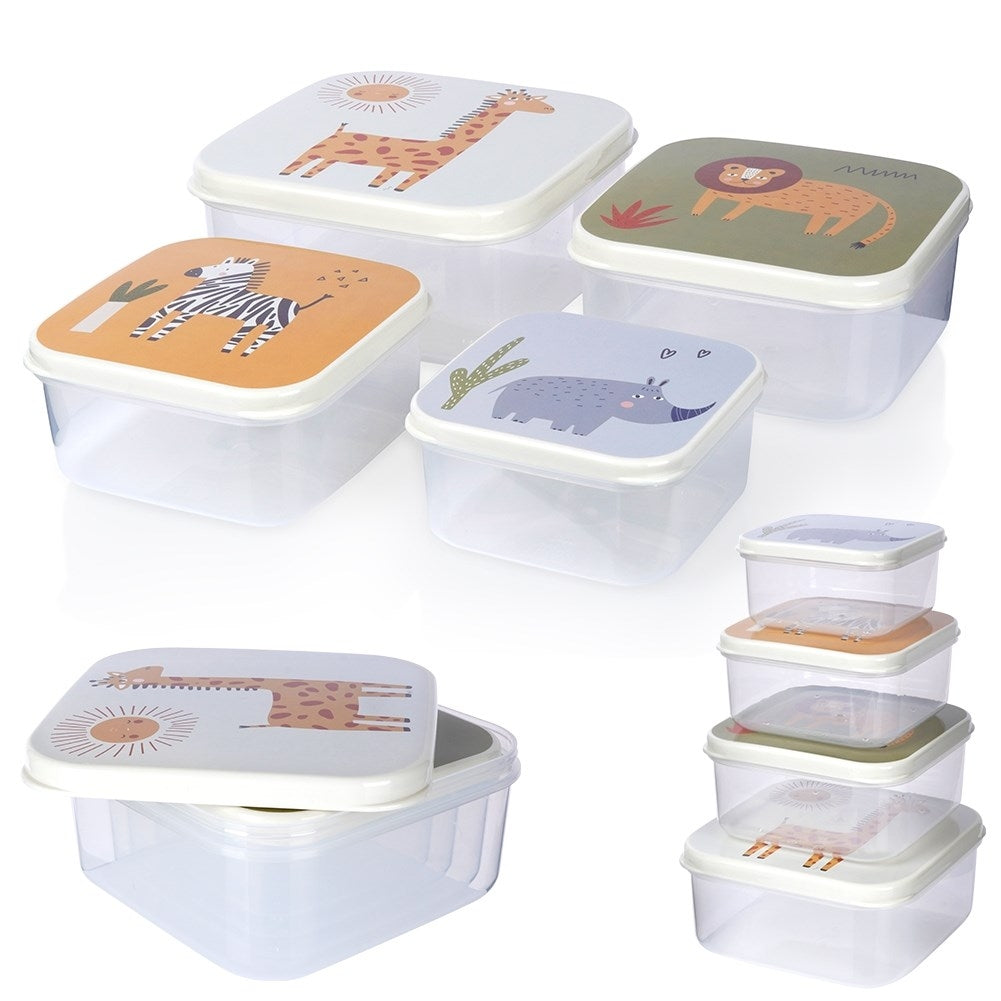Set of 4 food boxes with animal motifs in different sizes
