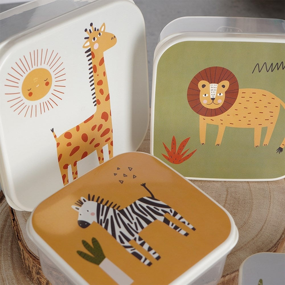 Set of 4 food boxes with animal motifs in different sizes