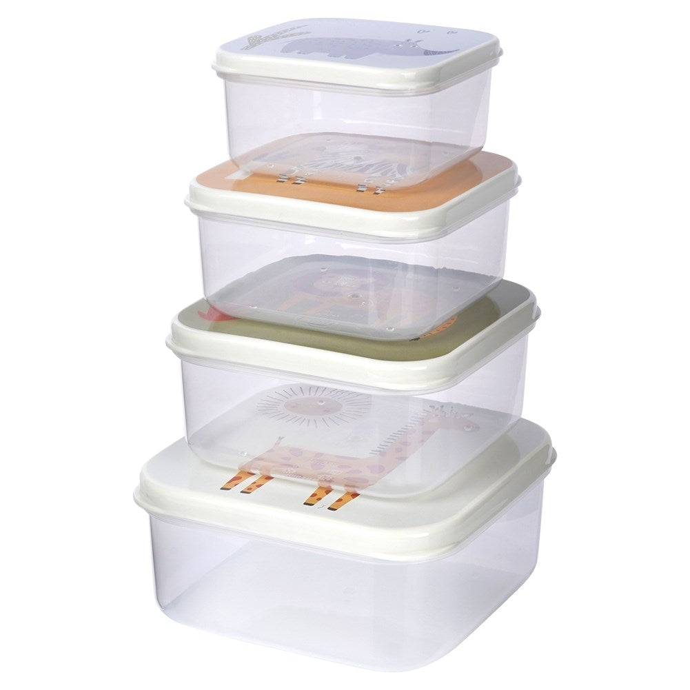 Set of 4 food boxes with animal motifs in different sizes
