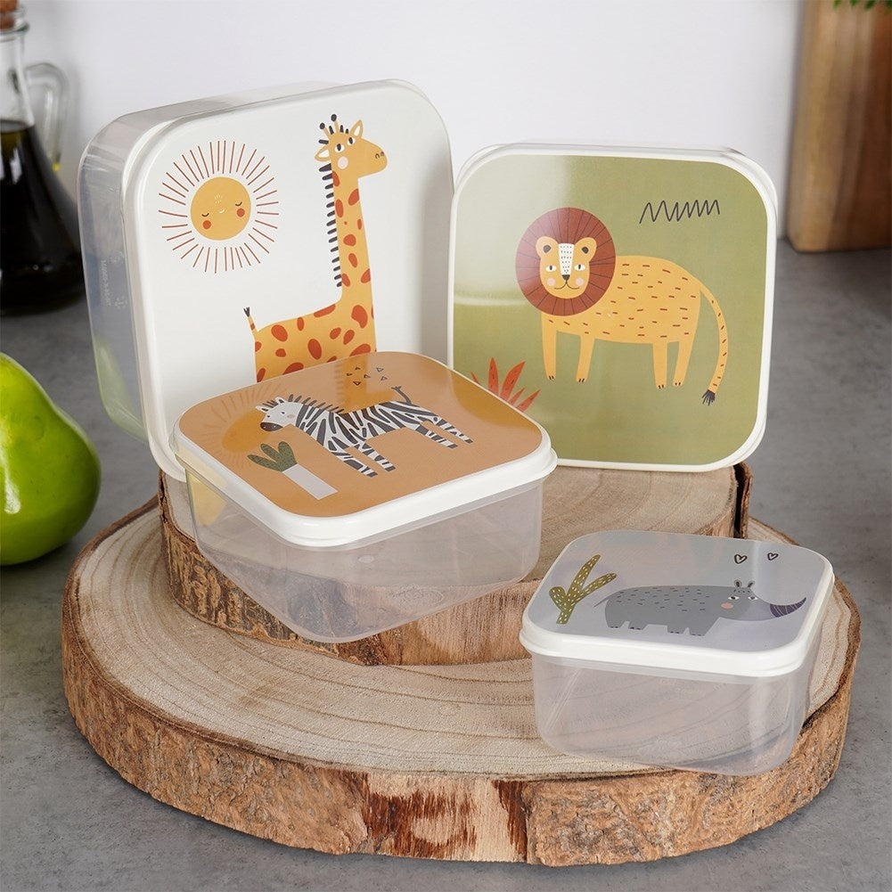 Set of 4 food boxes with animal motifs in different sizes