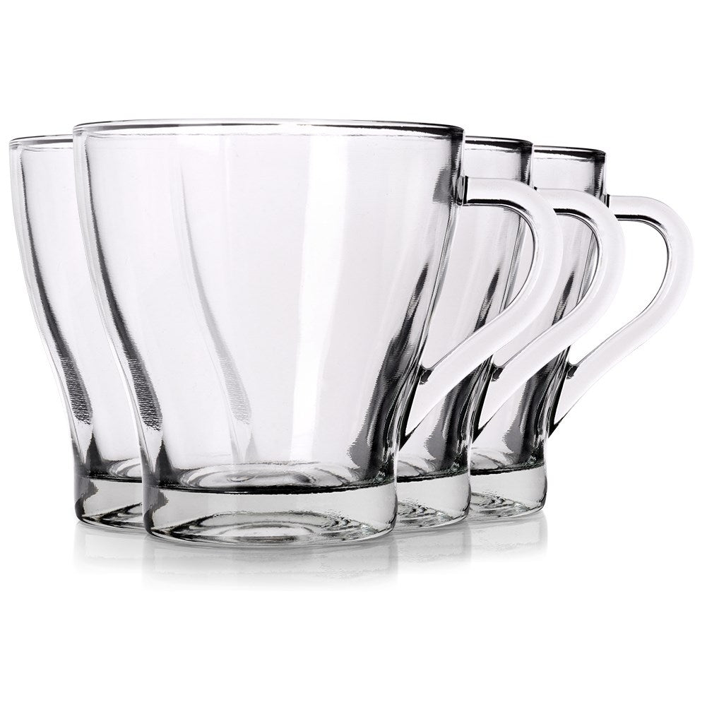 Set of 4 glasses with handles, thick glass, dishwasher and microwave safe