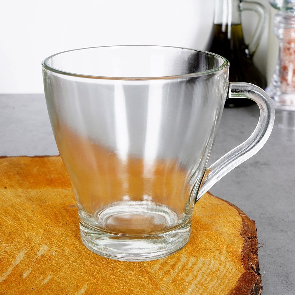 Set of 4 glasses with handles, thick glass, dishwasher and microwave safe