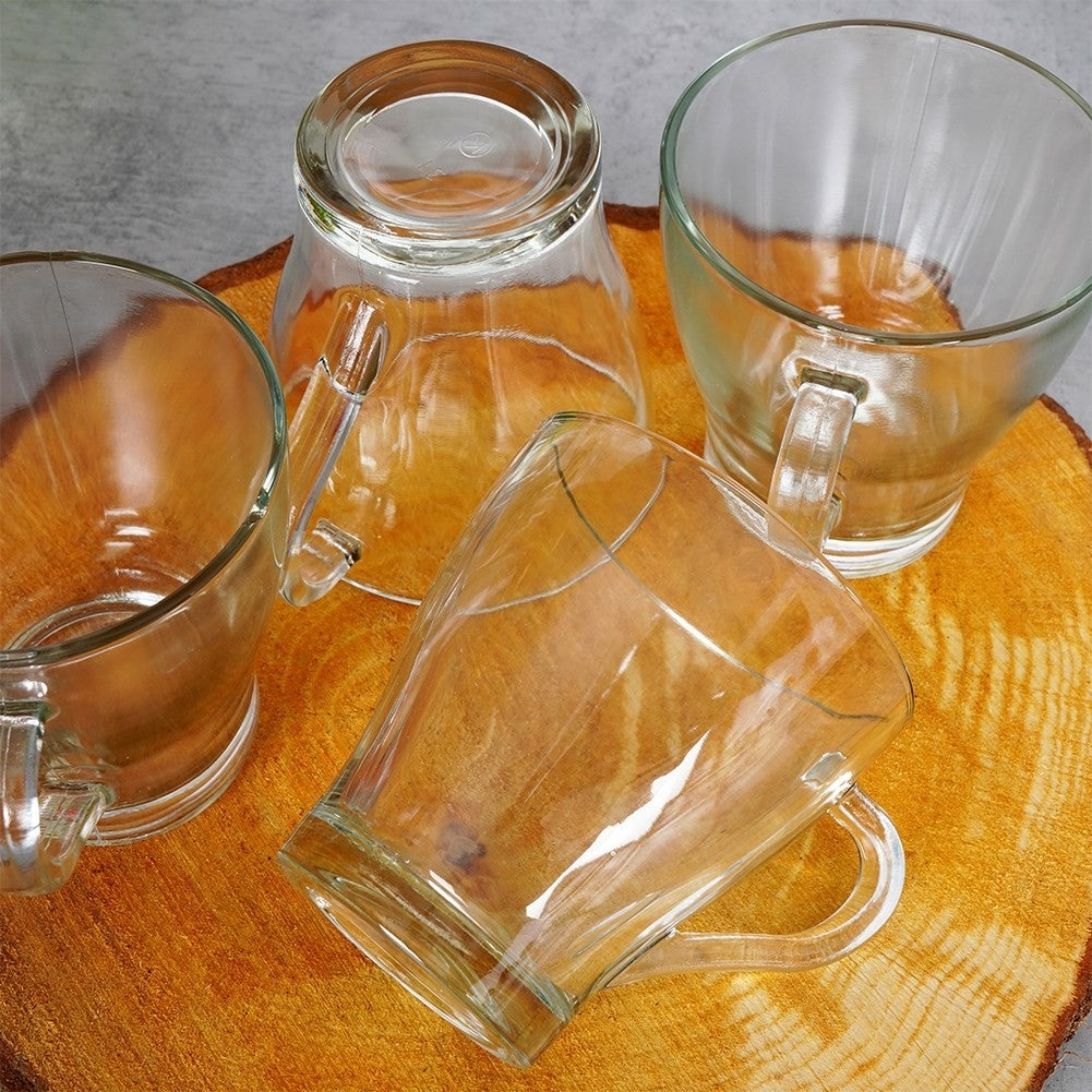 Set of 4 glasses with handles, thick glass, dishwasher and microwave safe