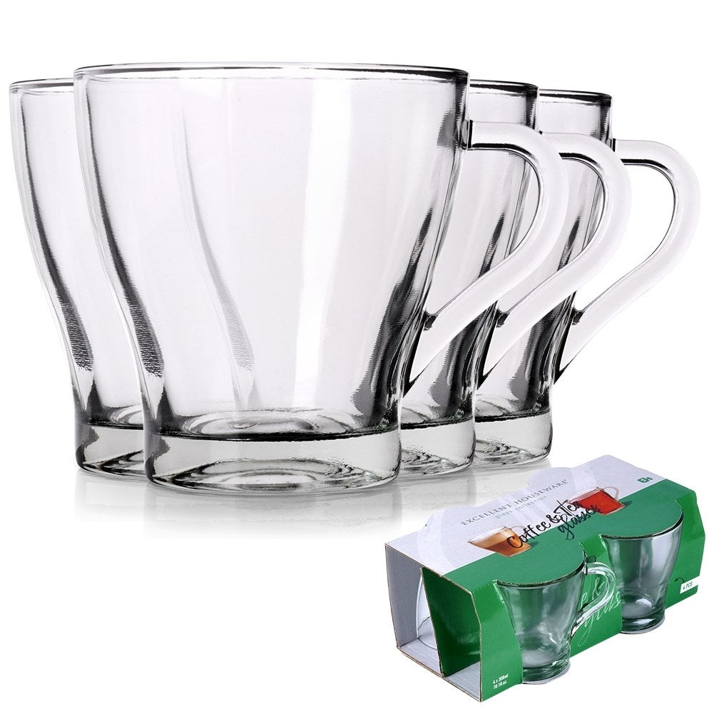 Set of 4 glasses with handles, thick glass, dishwasher and microwave safe