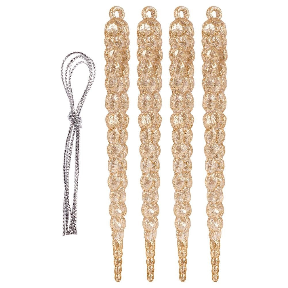 Set of 4 gold glitter icicle decorations in acrylic