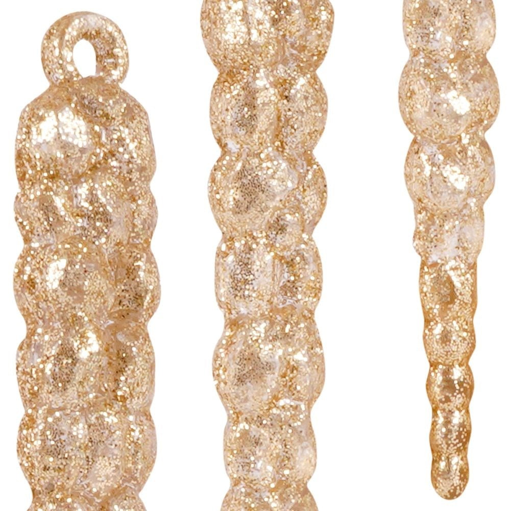 Set of 4 gold glitter icicle decorations in acrylic