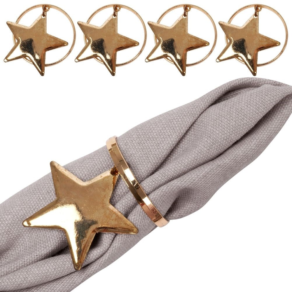 Set of 4 gold napkin rings with stars, 4 cm diameter
