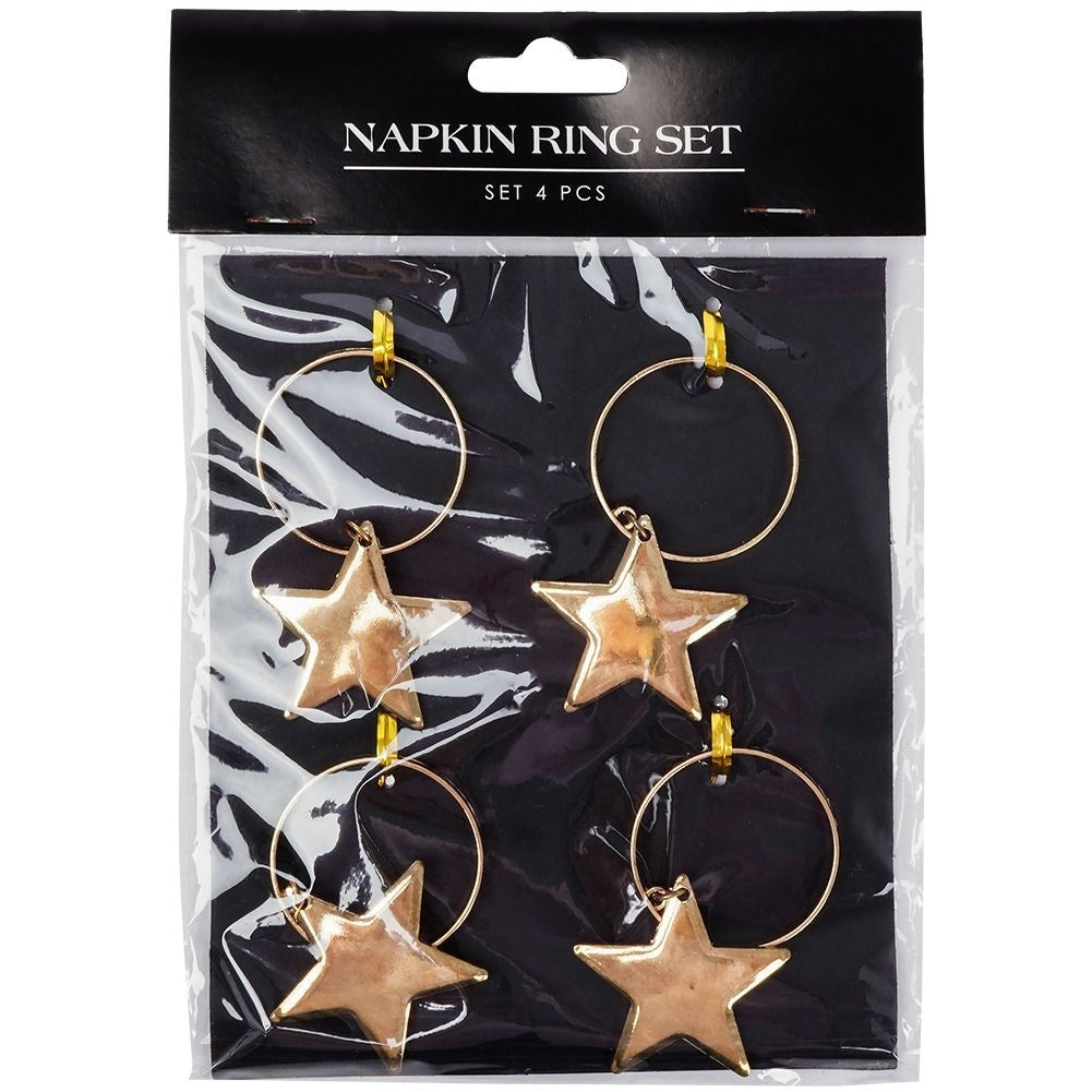 Set of 4 gold napkin rings with stars, 4 cm diameter