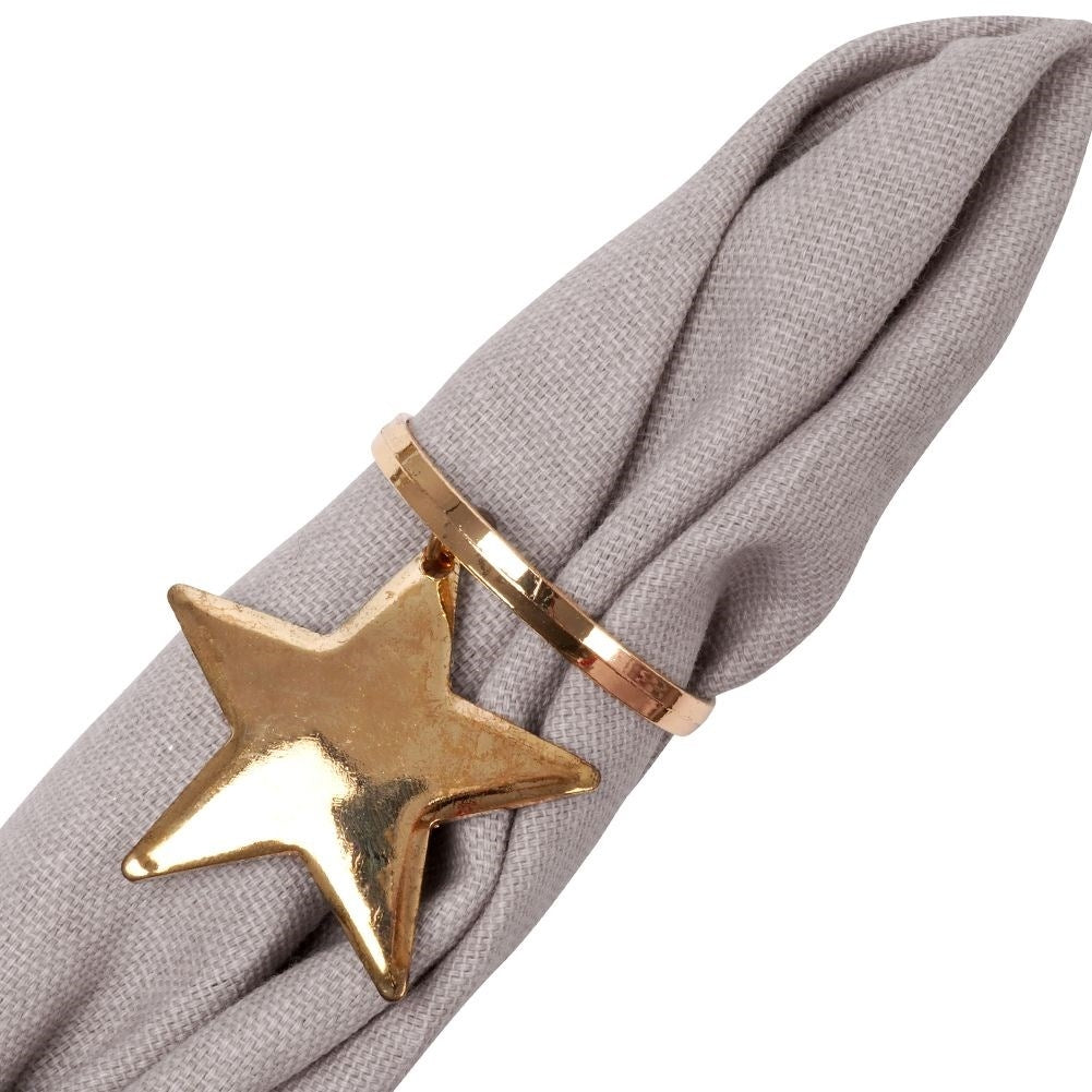 Set of 4 gold napkin rings with stars, 4 cm diameter