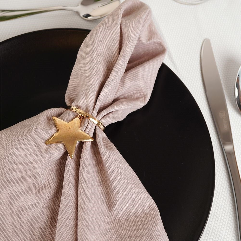 Set of 4 gold napkin rings with stars, 4 cm diameter