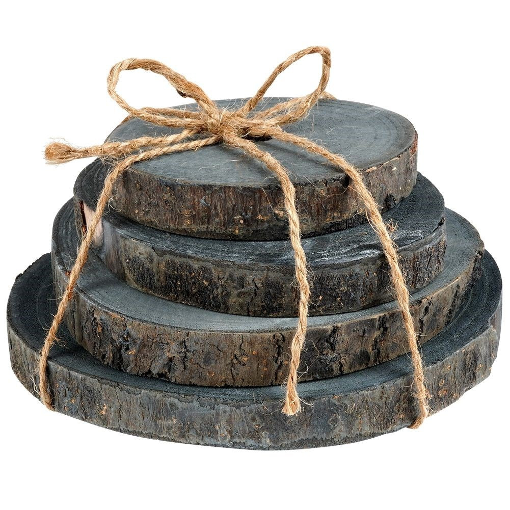 Set of 4 graphite colored wooden pieces with bark - Natural design