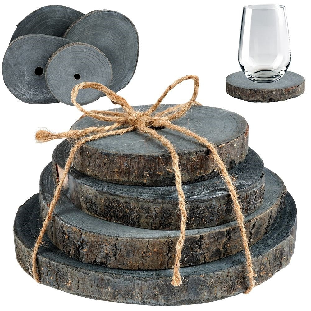 Set of 4 graphite colored wooden pieces with bark - Natural design