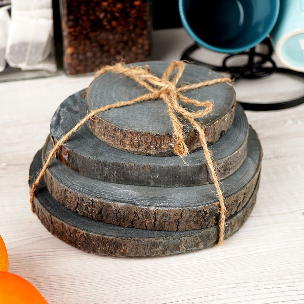 Set of 4 graphite colored wooden pieces with bark - Natural design