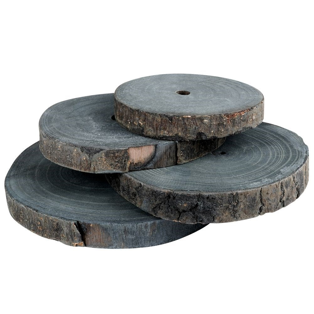 Set of 4 graphite colored wooden pieces with bark - Natural design