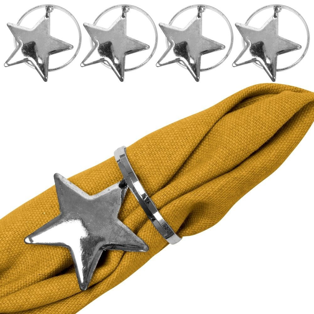 Set of 4 napkin rings in silver with star decoration