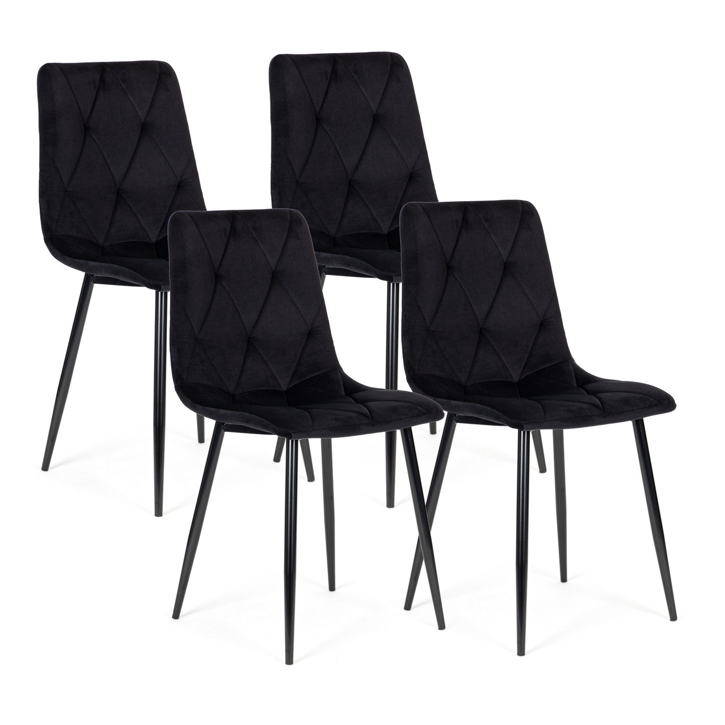 Set of 4 quilted velvet chairs for the dining room and living room - black