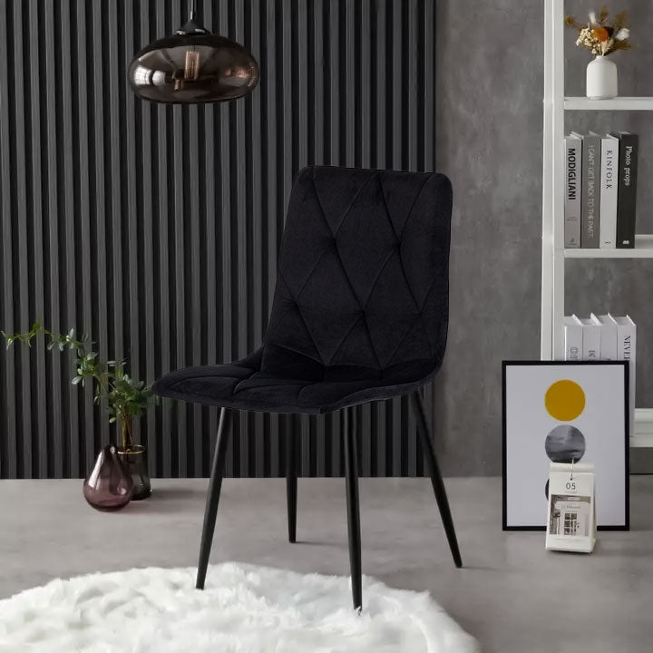 Set of 4 quilted velvet chairs for the dining room and living room - black