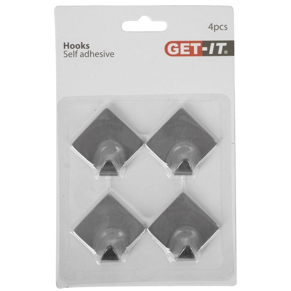 Set of 4 self-adhesive hooks in matt stainless steel