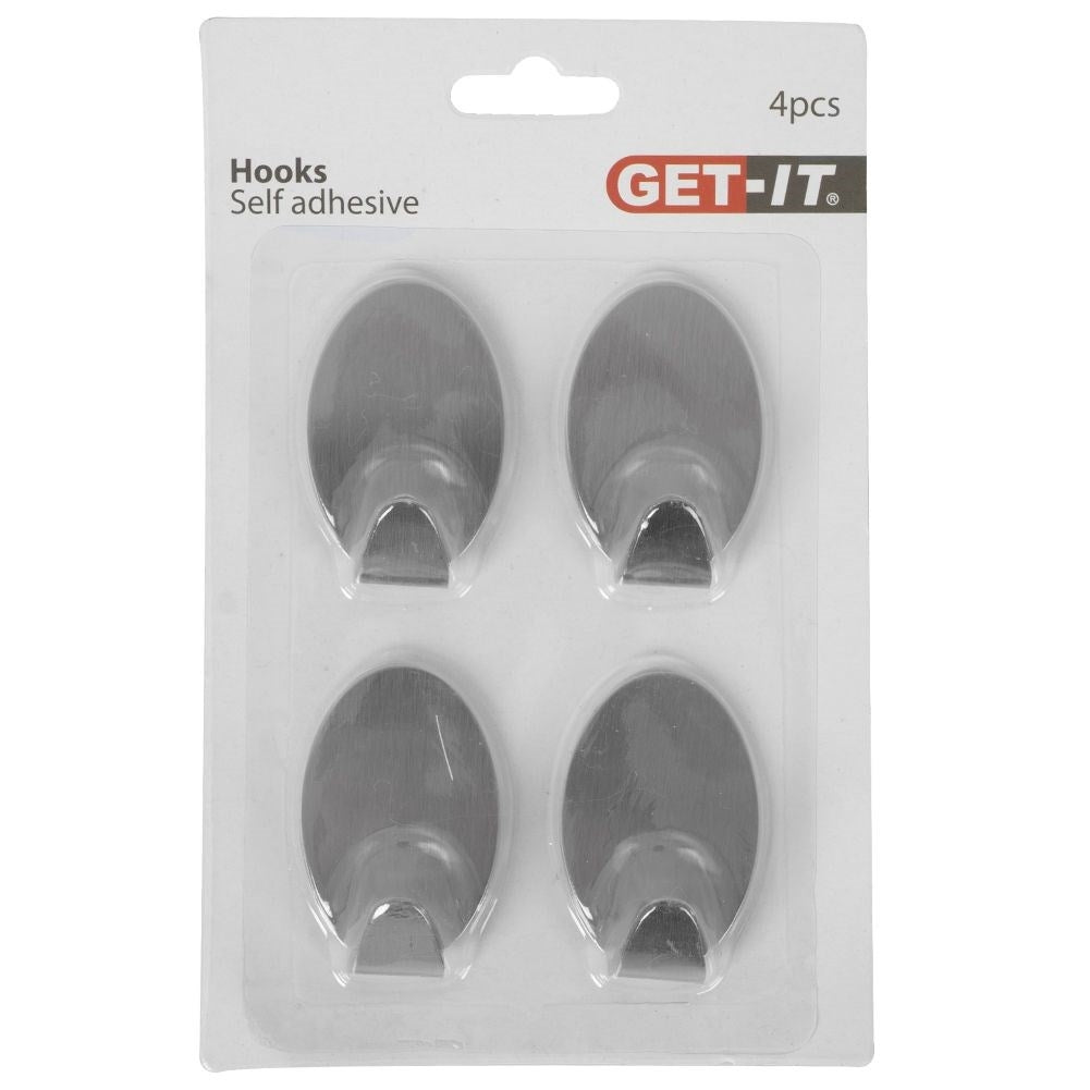 Set of 4 self-adhesive hooks in matt stainless steel