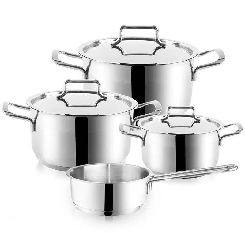 Set of 4 stainless steel pans, induction-friendly