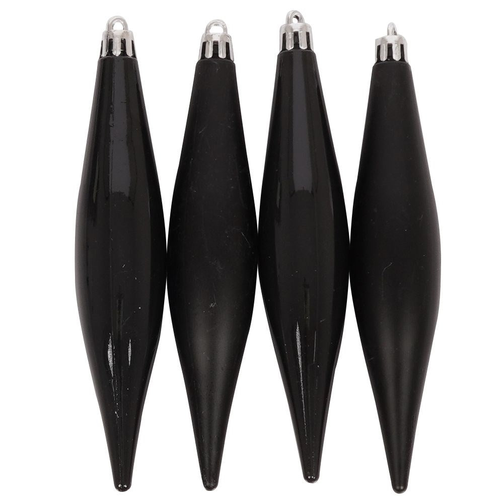 Set of 4 unbreakable black Christmas tree balls in icicle shape