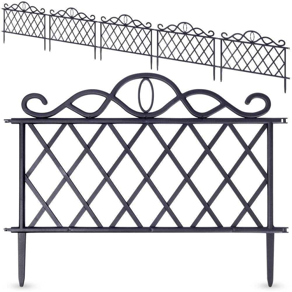 Set of 5 black garden fences in high quality plastic