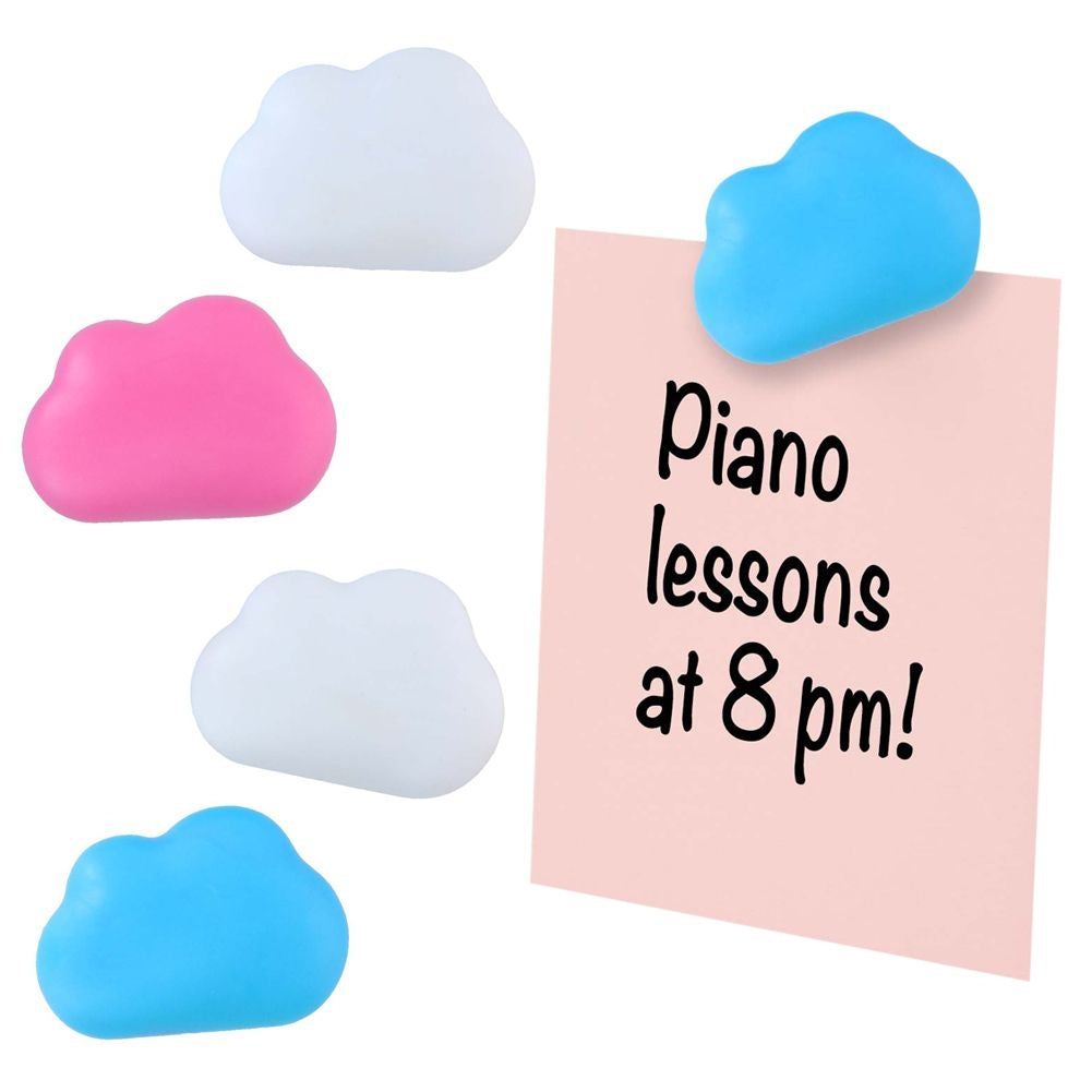 Set of 5 cloud magnets for refrigerators in white, pink and blue
