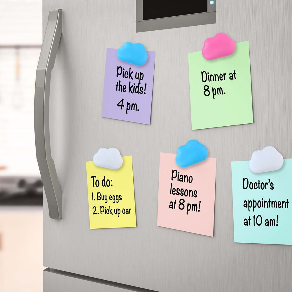 Set of 5 cloud magnets for refrigerators in white, pink and blue