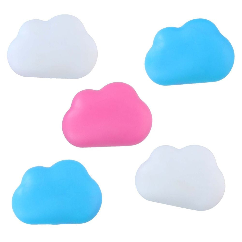 Set of 5 cloud magnets for refrigerators in white, pink and blue