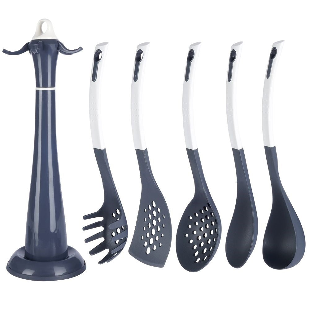 Set of 5 kitchen utensils in nylon with stand, white/graphite grey